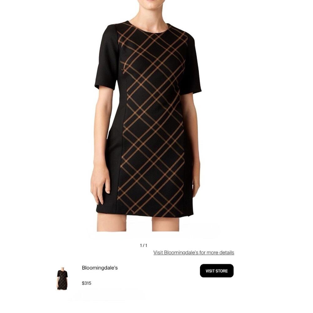 Hobbs London Mari Plaid Panel Shift Dress Black Camel‎ Size 10 Career Tailored - Picture 13 of 13